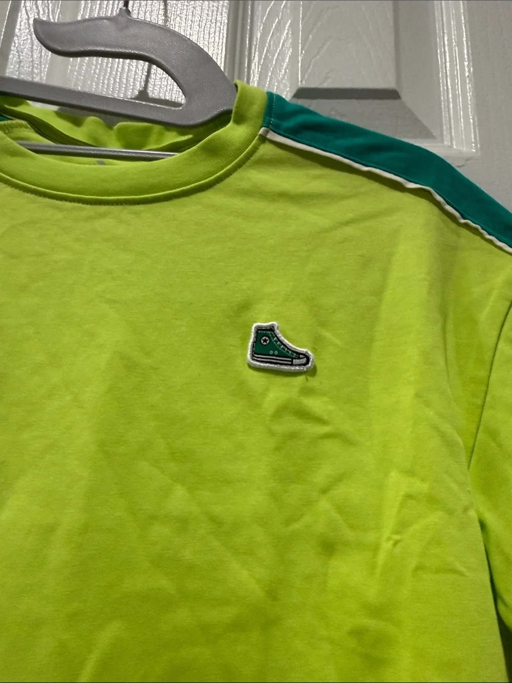 Converse Lime Green Tee with Teal Shoulder Stripes